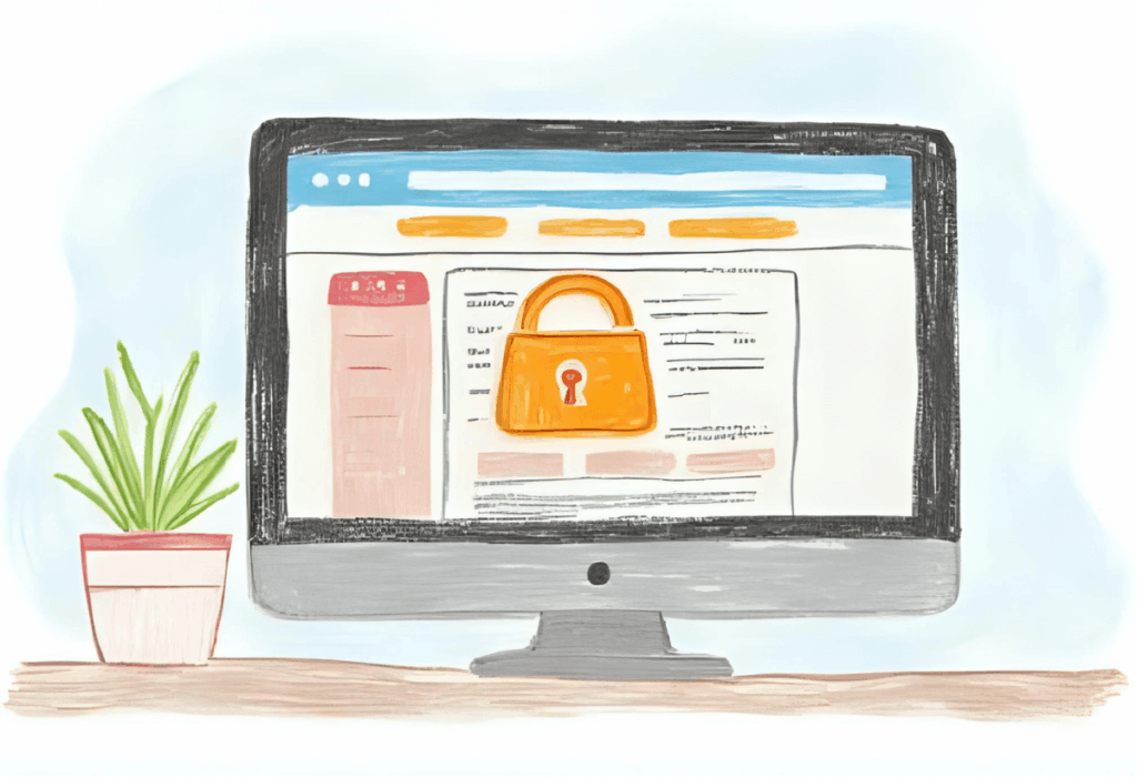 The image depicts a secure lock icon superimposed on a computer screen showcasing an online store, symbolizing the importance of website security for protecting customer data and preventing unauthorized access to user accounts. This visual emphasizes the need for security measures such as SSL certificates and security plugins to ensure a safe shopping experience on eCommerce websites.