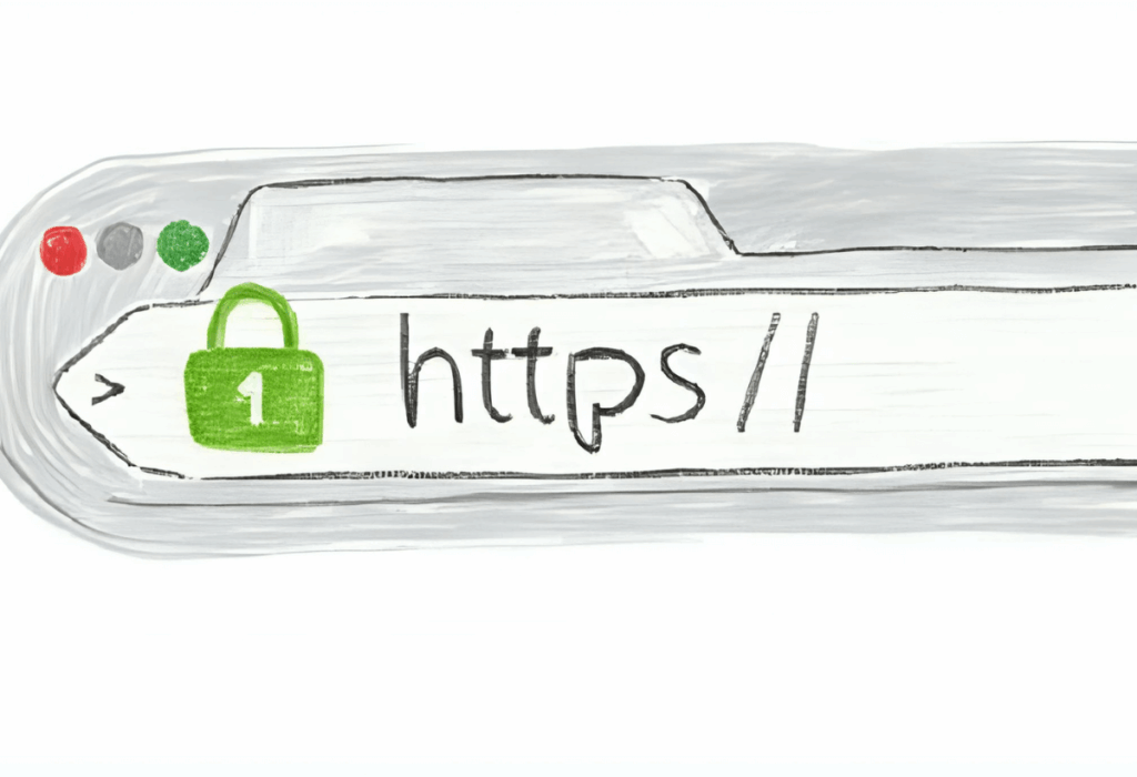 The image depicts a browser address bar displaying a secure HTTPS connection, indicated by a green padlock icon, which signifies that sensitive customer information, such as credit card data, is encrypted during transmission. This visual emphasizes the importance of website security measures for online stores, ensuring protection against security threats and maintaining customer trust.
