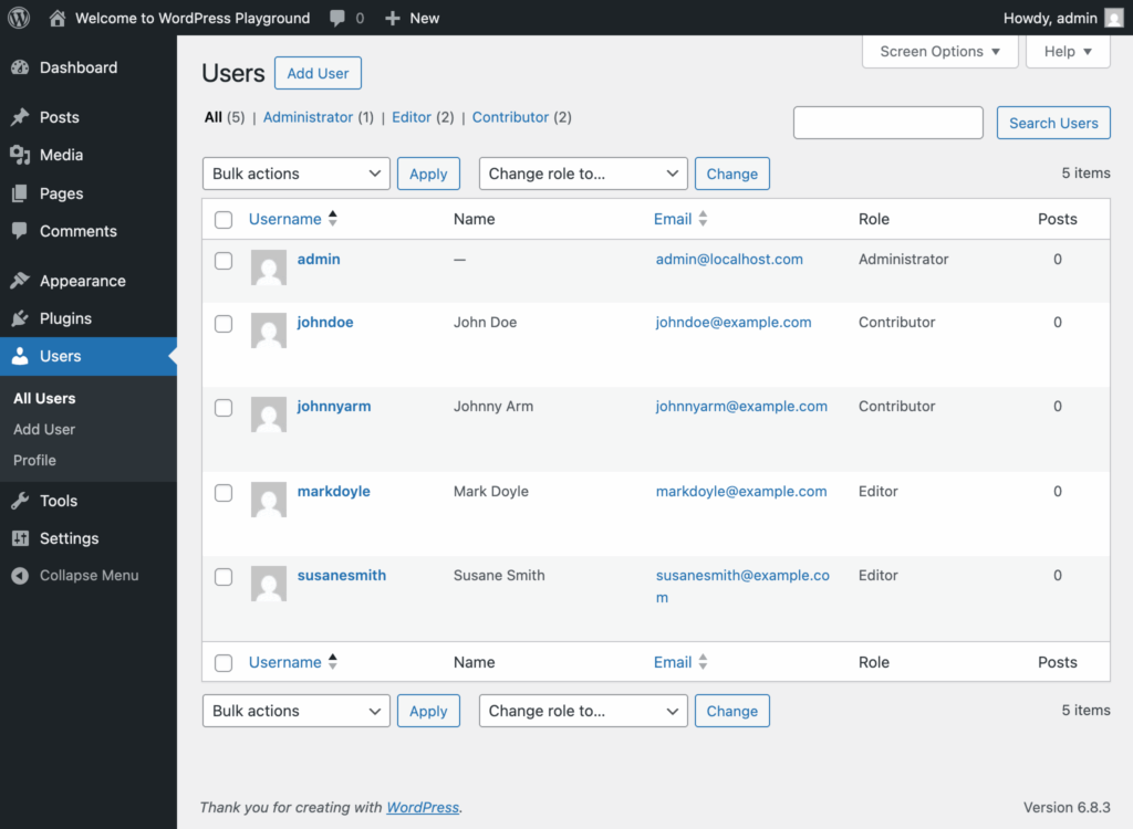 The image depicts the WordPress admin dashboard showcasing the user management interface, where multiple user accounts are listed along with options to manage user roles, edit profiles, and delete users. This interface allows administrators to easily manage users on their WordPress website, ensuring efficient user management and access control.