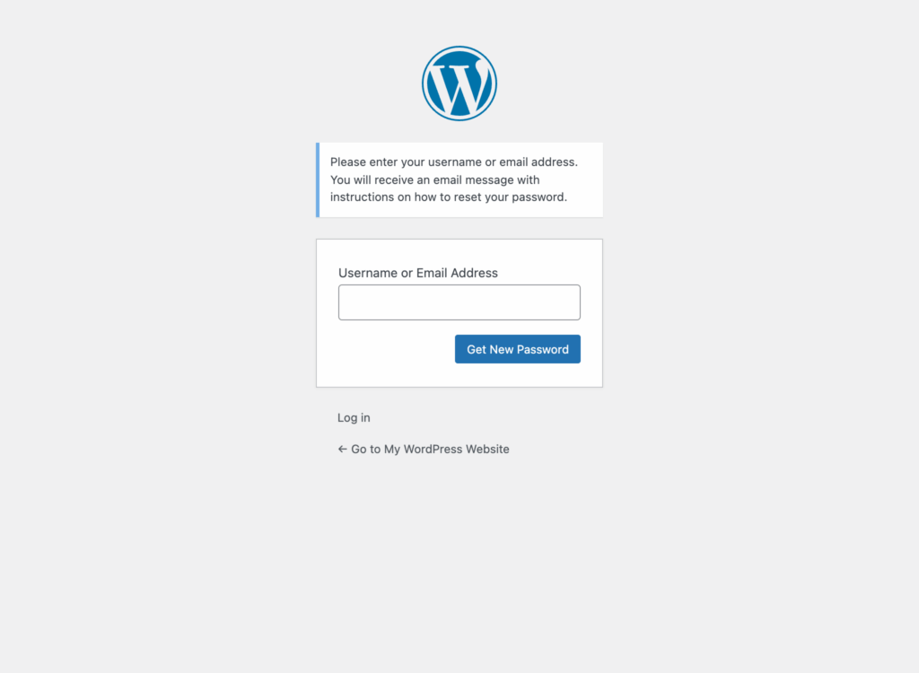 The image displays a password reset email interface, featuring fields for entering the username and a new password, along with a submit button. This interface is designed to help users regain access to their WordPress account by securely resetting their login credentials.